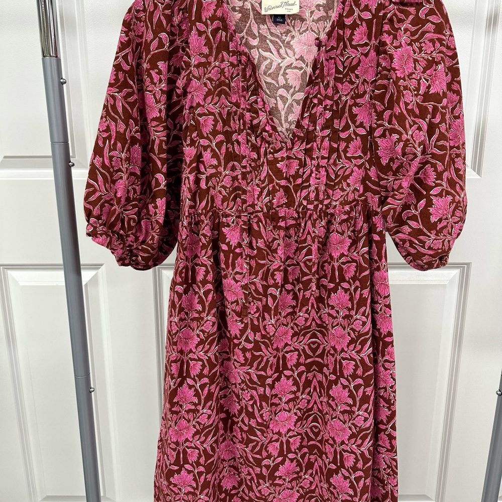 NWOT-Floral Pink and Brown Dress